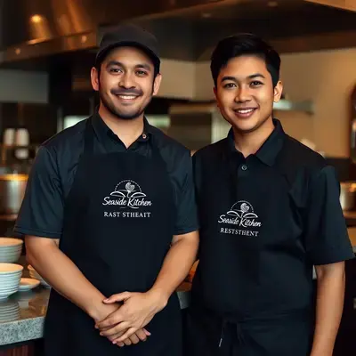 Restaurant staff uniforms with custom embroidery