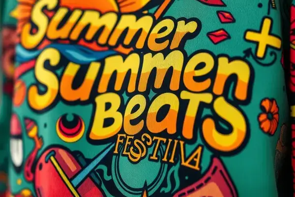 Close-up of vibrant festival shirt design