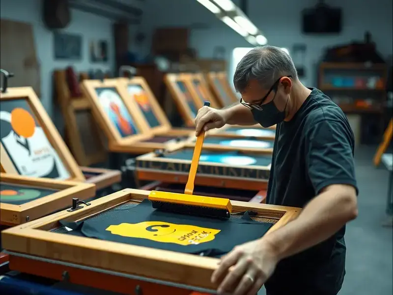 Screen printing process with squeegee